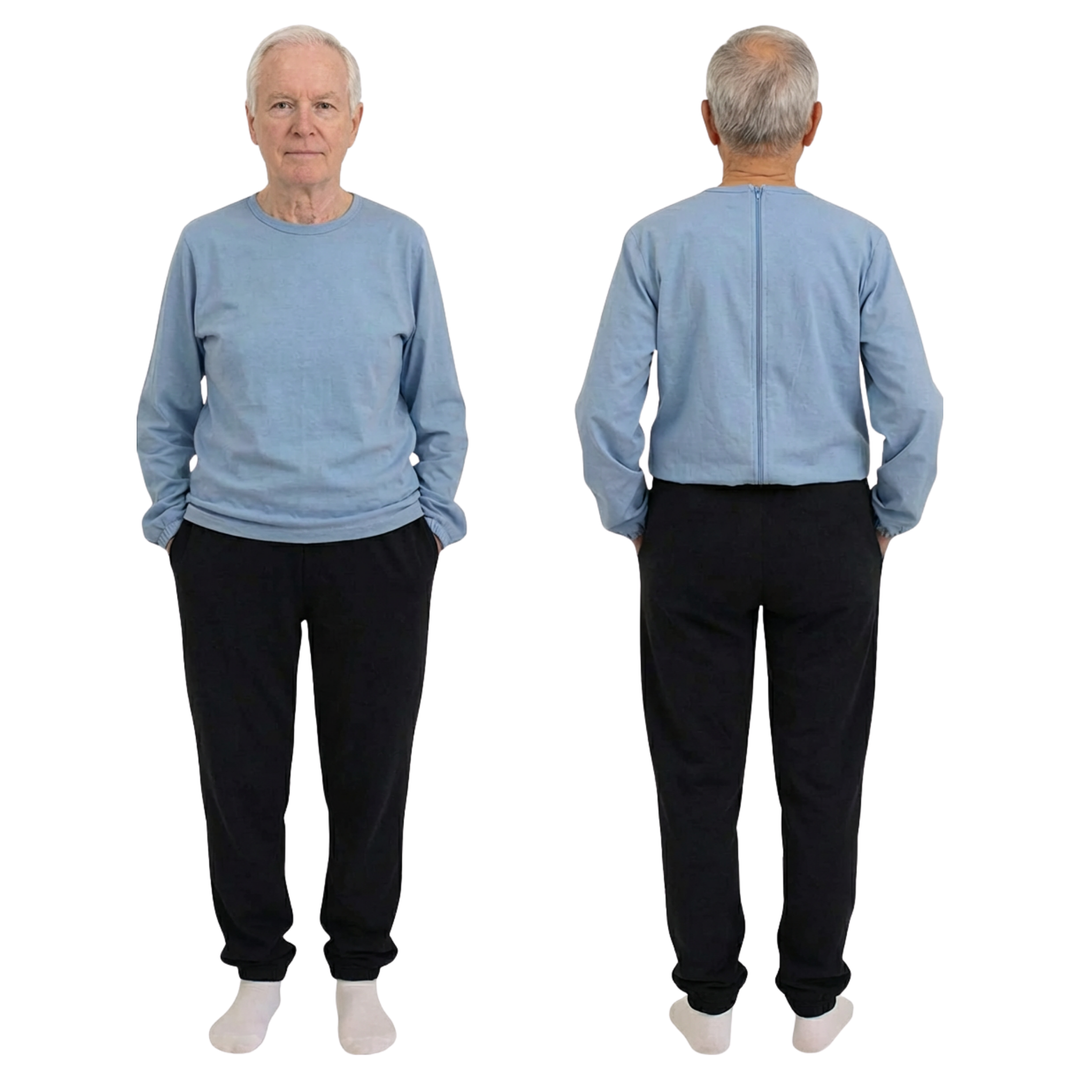 Unisex Winter-Pflegeschlafanzug, zweifarbig | mit Reißverschluss am Rücken | für Senioren, Alzheimer | Ferrucci Comfort - 9023-F