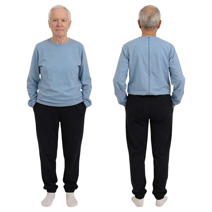 Unisex Winter-Pflegeschlafanzug, zweifarbig | mit Reißverschluss am Rücken | für Senioren, Alzheimer | Ferrucci Comfort - 9023-F