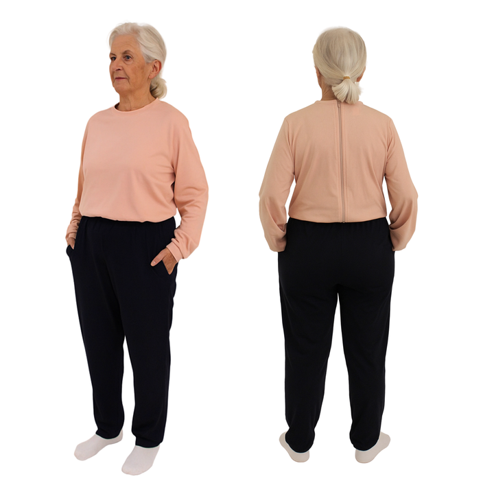 Unisex Winter-Pflegeschlafanzug, zweifarbig | mit Reißverschluss am Rücken | für Senioren, Alzheimer | Ferrucci Comfort - 9023-F