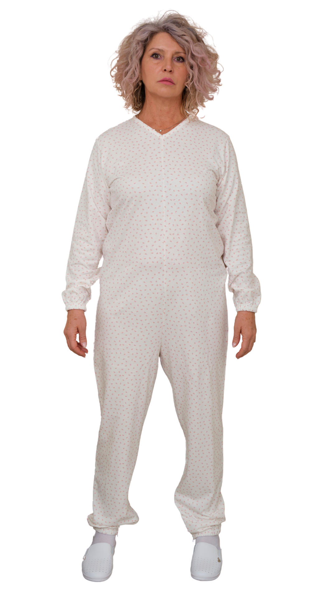 Warmer Winter-Pflegeoverall aus Baumwoll-Sweatstoff mit Beinreißverschluss - 9012-F/2