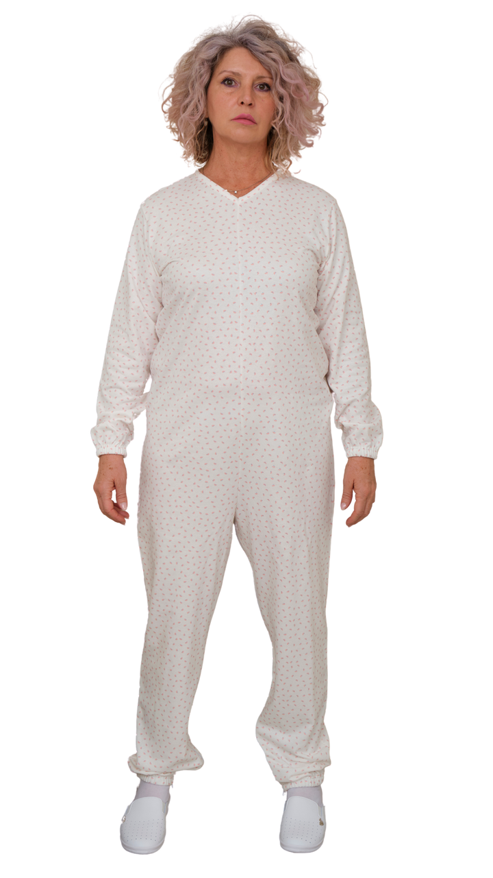 Warmer Winter-Pflegeoverall aus Baumwoll-Sweatstoff mit Beinreißverschluss - 9012-F/2