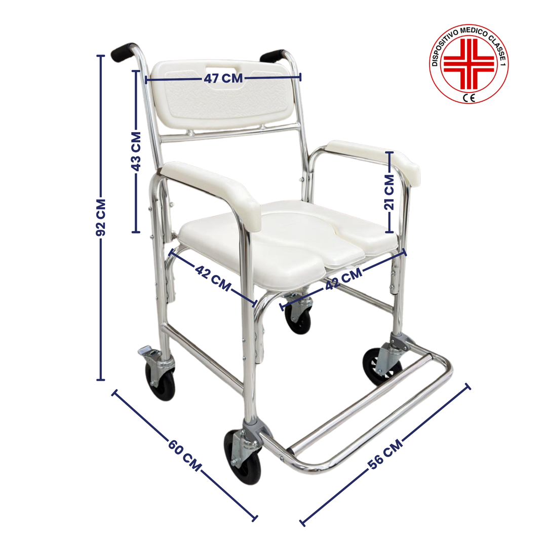 Fahrbarer 3-in-1 Dusch-Toilettenstuhl aus Aluminium | mit Bremsen &amp; gepolstertem Sitz