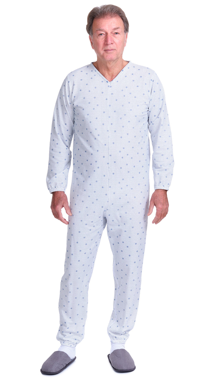 Warmer Winter-Pflegeoverall aus Baumwoll-Sweatstoff mit Beinreißverschluss - 9012-F/2