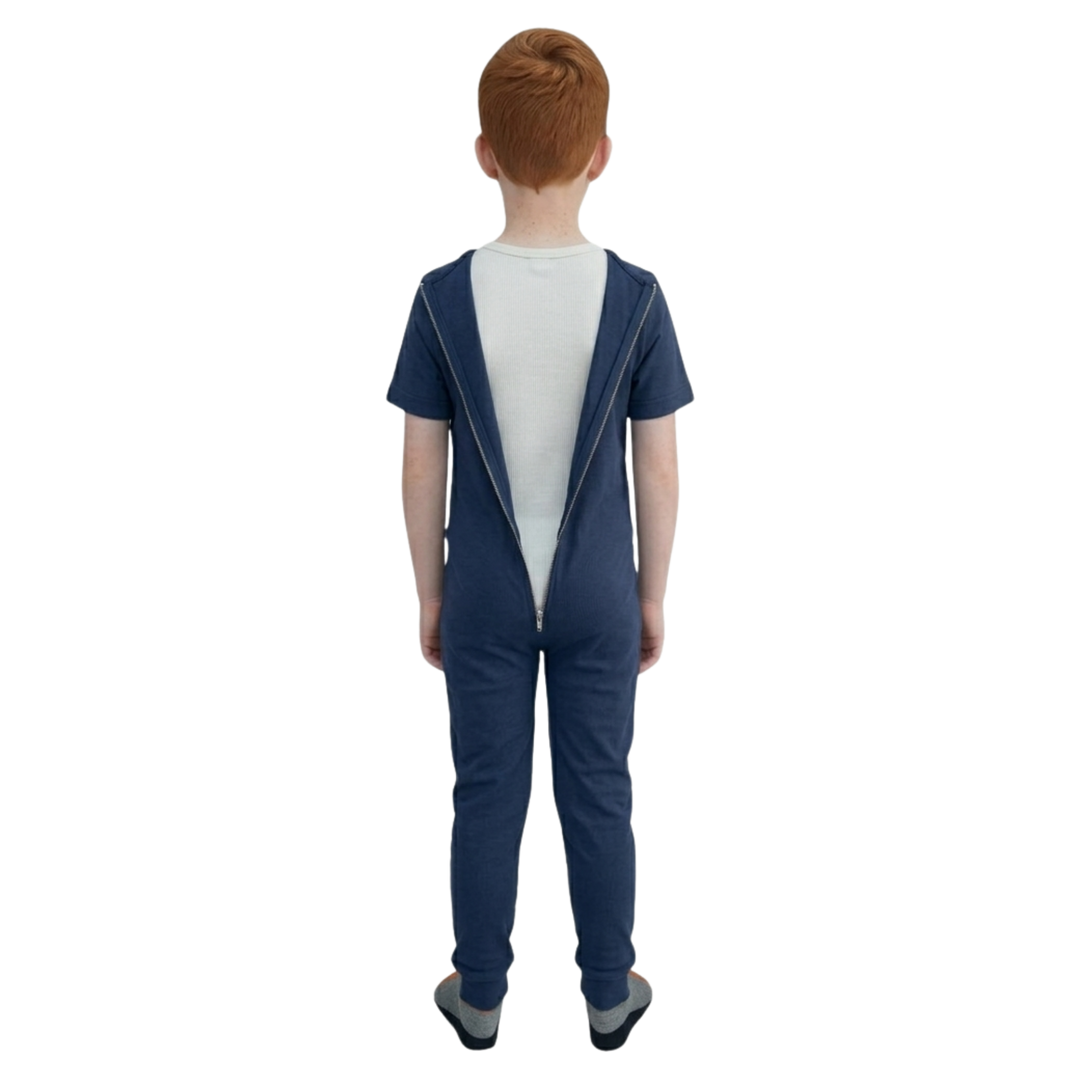 Pflegeoverall für Kinder, Kurzarm | mit Reißverschluss am Rücken | bei Inkontinenz &amp; Kleiderablehnung | Ferrucci Comfort - 9028/3