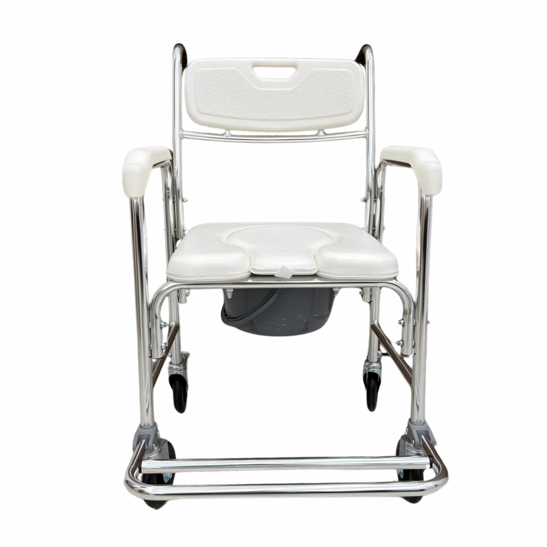 Fahrbarer 3-in-1 Dusch-Toilettenstuhl aus Aluminium | mit Bremsen &amp; gepolstertem Sitz