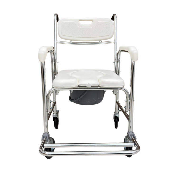 Fahrbarer 3-in-1 Dusch-Toilettenstuhl aus Aluminium | mit Bremsen &amp; gepolstertem Sitz