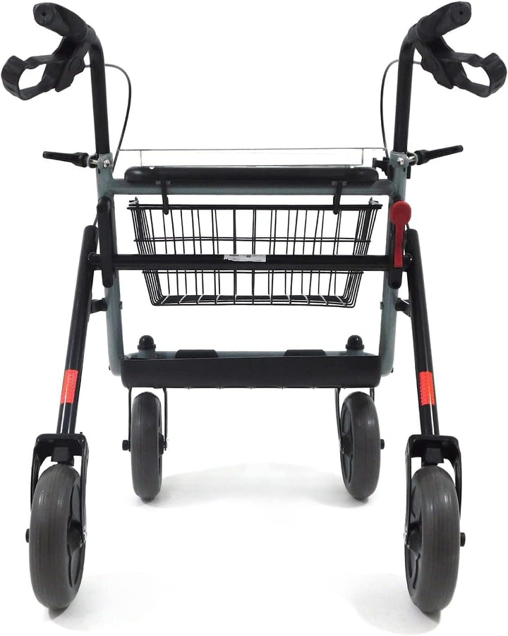 Faltbarer Rollator mit Vollausstattung: Sitz, 2 Körbe &amp; Tablett | für Innen &amp; Außen