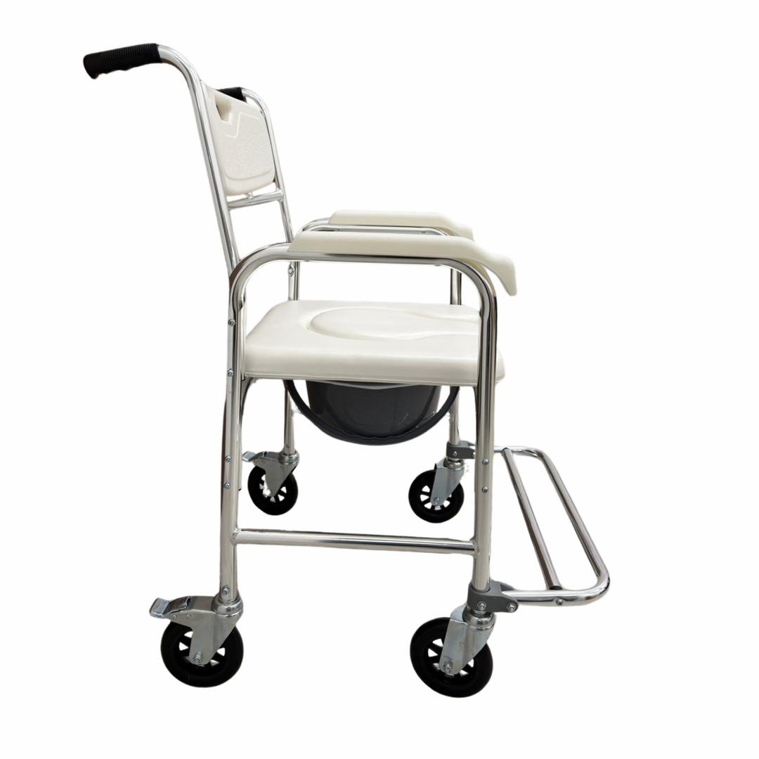 Fahrbarer 3-in-1 Dusch-Toilettenstuhl aus Aluminium | mit Bremsen &amp; gepolstertem Sitz