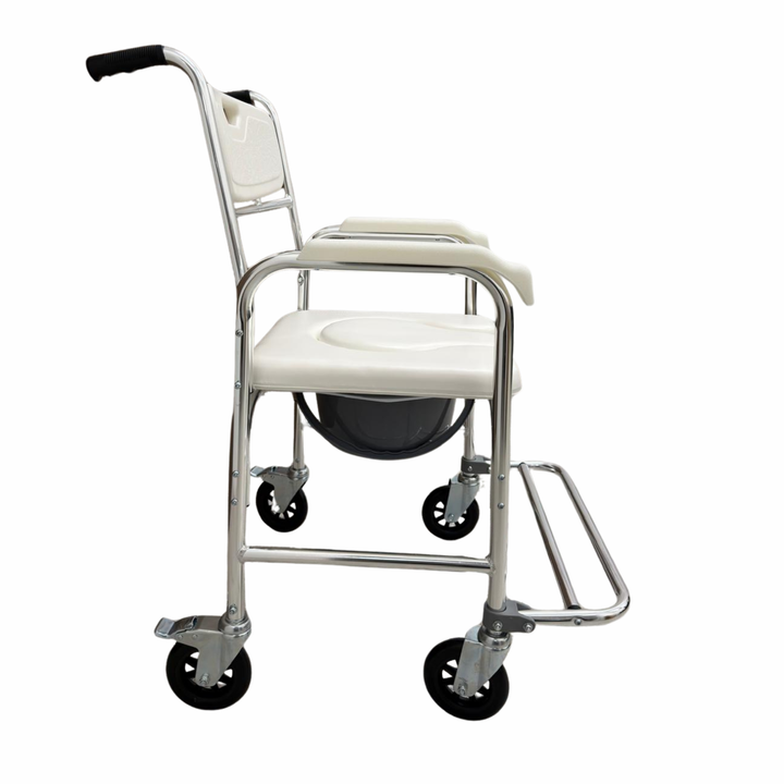 Fahrbarer 3-in-1 Dusch-Toilettenstuhl aus Aluminium | mit Bremsen &amp; gepolstertem Sitz