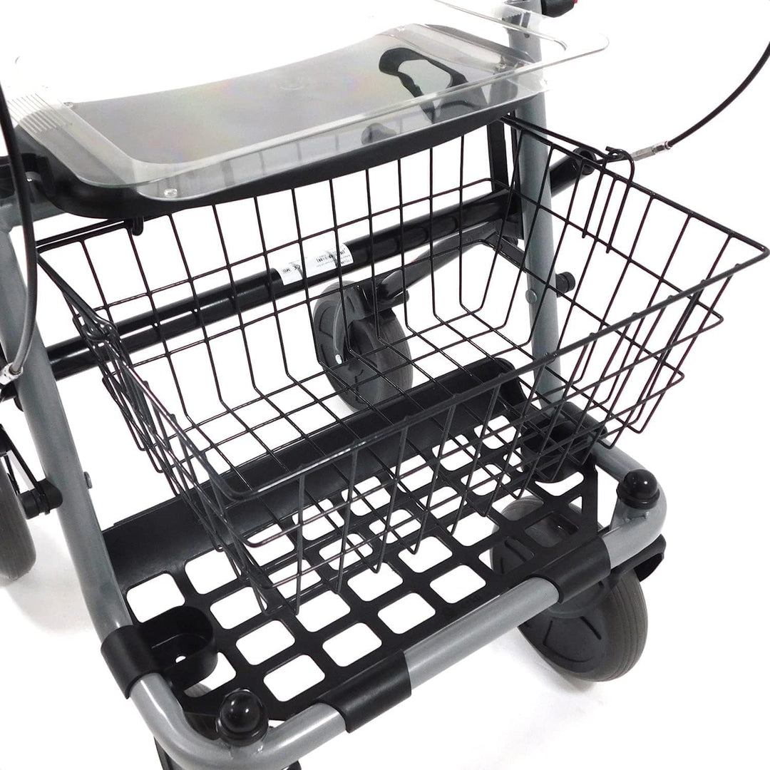 Faltbarer Rollator mit Vollausstattung: Sitz, 2 Körbe &amp; Tablett | für Innen &amp; Außen
