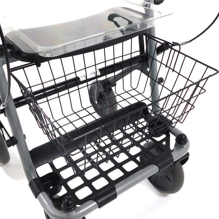 Faltbarer Rollator mit Vollausstattung: Sitz, 2 Körbe &amp; Tablett | für Innen &amp; Außen