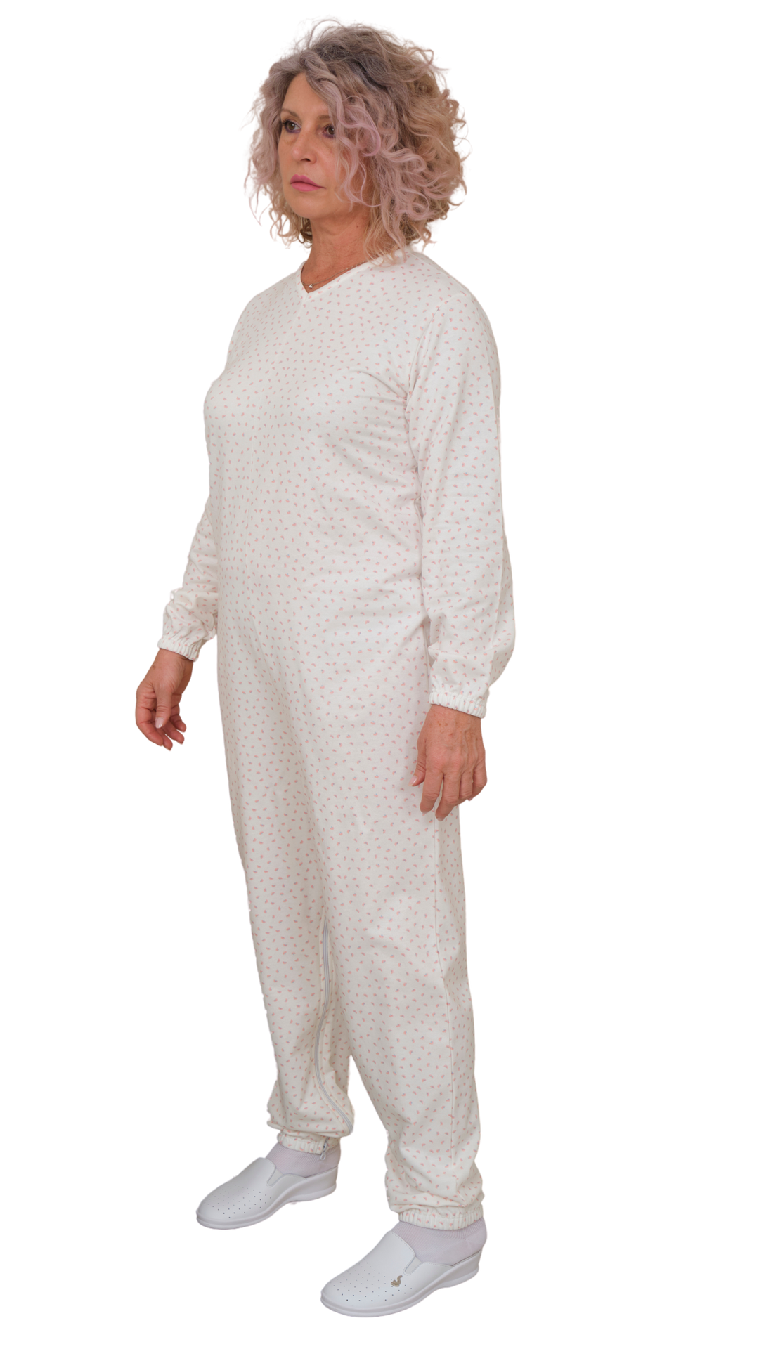 Warmer Winter-Pflegeoverall aus Baumwoll-Sweatstoff mit Beinreißverschluss - 9012-F/2