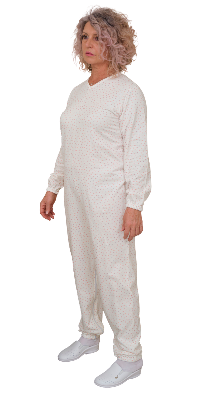 Warmer Winter-Pflegeoverall aus Baumwoll-Sweatstoff mit Beinreißverschluss - 9012-F/2