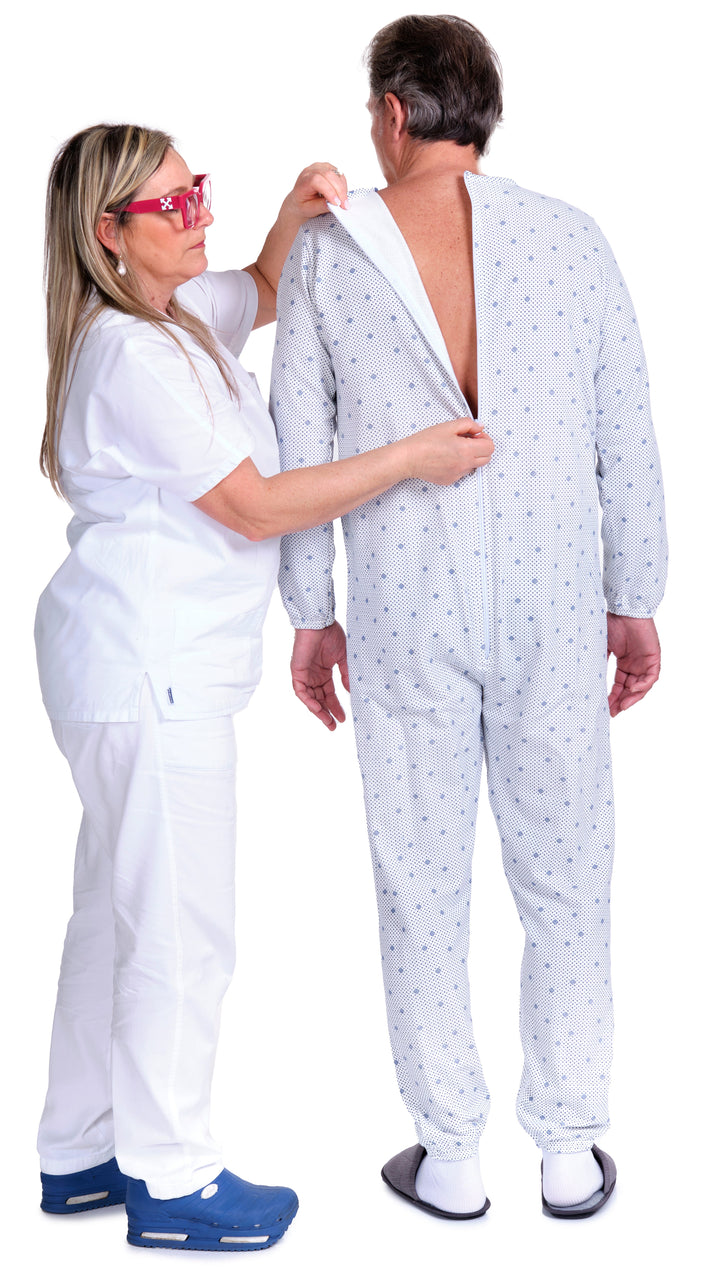Warmer Winter-Pflegeoverall aus Baumwoll-Sweatstoff mit Beinreißverschluss - 9012-F/2