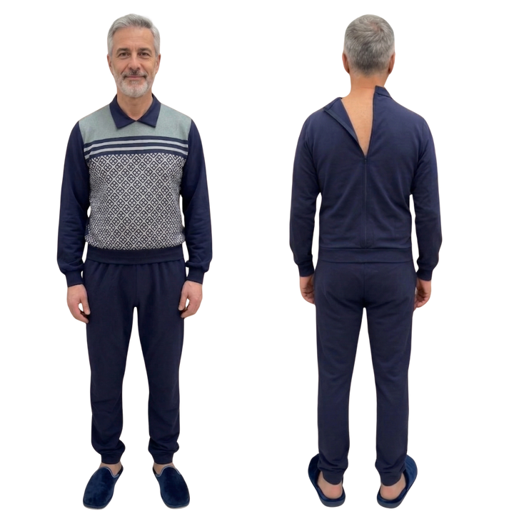 Herren Winter-Pflegeoverall im Polo-Stil für Senioren | Reißverschluss am Rücken | Wasserabweisend | Adaptive Kleidung bei Alzheimer &amp; Demenz | Ferrucci Comfort - 9024 ML PL