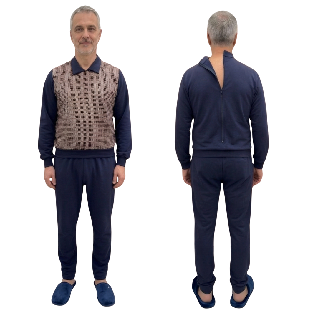 Herren Winter-Pflegeoverall im Polo-Stil für Senioren | Reißverschluss am Rücken | Wasserabweisend | Adaptive Kleidung bei Alzheimer &amp; Demenz | Ferrucci Comfort - 9024 ML PL