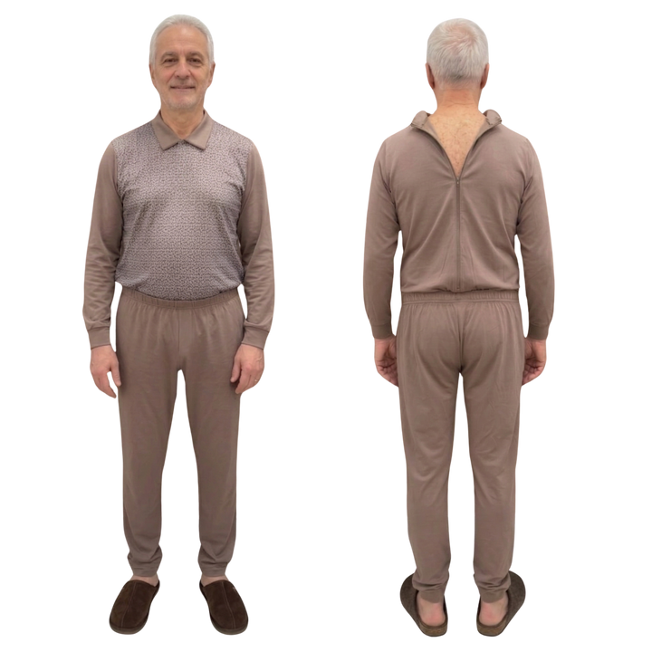 Herren Pflegeoverall im Polo-Stil für Senioren mit Reißverschluss am Rücken | Wasserabweisend | Adaptive Kleidung bei Alzheimer | Ferrucci Comfort - 9026