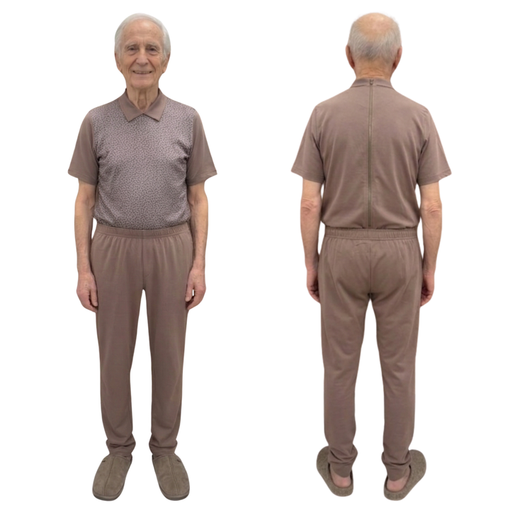 Herren Sommer-Pflegeoverall kurz für Senioren mit Reißverschluss am Rücken | Wasserabweisend | Alzheimer Kleidung | Ferrucci Comfort - 9026 MC PL