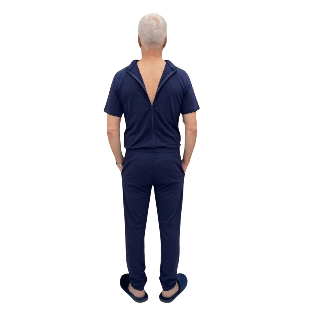 Herren Sommer-Pflegeoverall kurz für Senioren mit Reißverschluss am Rücken | Wasserabweisend | Alzheimer Kleidung | Ferrucci Comfort - 9026 MC PL
