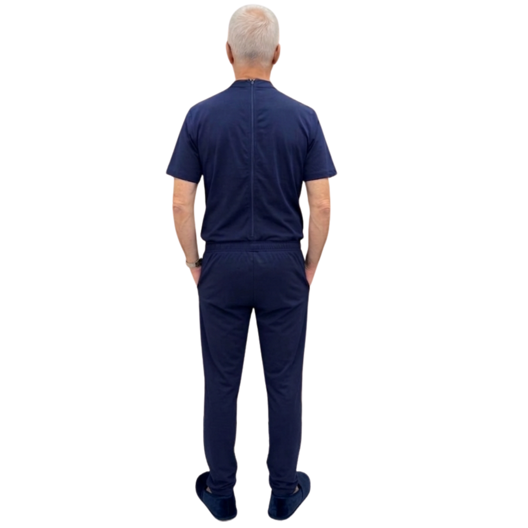 Herren Sommer-Pflegeoverall kurz für Senioren mit Reißverschluss am Rücken | Wasserabweisend | Alzheimer Kleidung | Ferrucci Comfort - 9026 MC PL