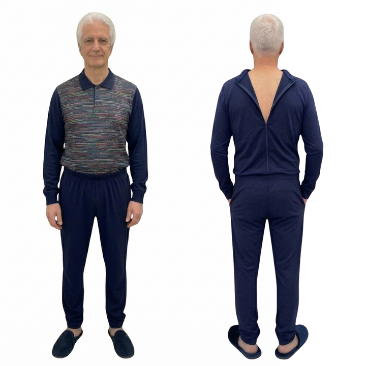 Herren Pflegeoverall im Polo-Stil für Senioren mit Reißverschluss am Rücken | Wasserabweisend | Adaptive Kleidung bei Alzheimer | Ferrucci Comfort - 9026