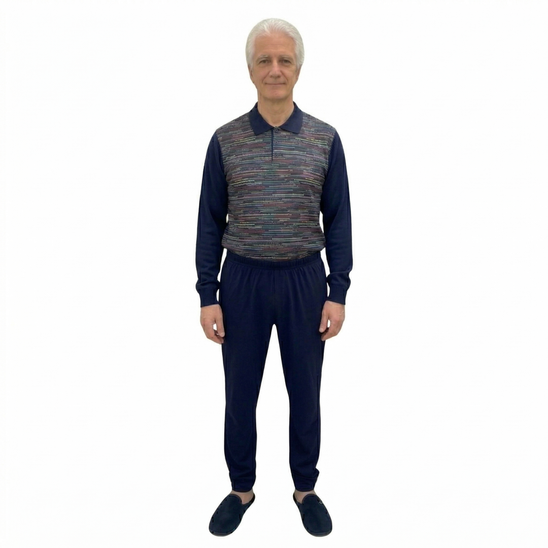 Herren Pflegeoverall im Polo-Stil für Senioren mit Reißverschluss am Rücken | Wasserabweisend | Adaptive Kleidung bei Alzheimer | Ferrucci Comfort - 9026