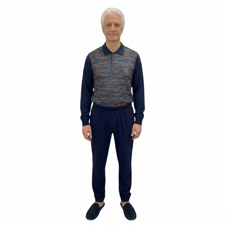 Herren Pflegeoverall im Polo-Stil für Senioren mit Reißverschluss am Rücken | Wasserabweisend | Adaptive Kleidung bei Alzheimer | Ferrucci Comfort - 9026