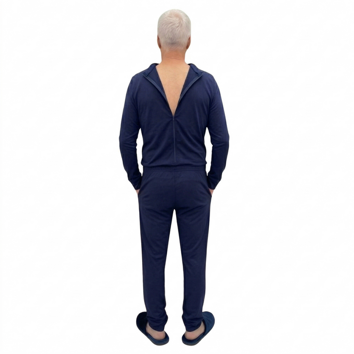 Herren Pflegeoverall im Polo-Stil für Senioren mit Reißverschluss am Rücken | Wasserabweisend | Adaptive Kleidung bei Alzheimer | Ferrucci Comfort - 9026