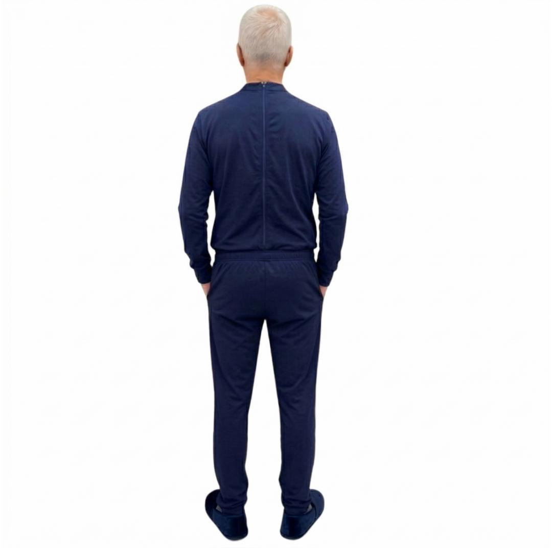 Herren Pflegeoverall im Polo-Stil für Senioren mit Reißverschluss am Rücken | Wasserabweisend | Adaptive Kleidung bei Alzheimer | Ferrucci Comfort - 9026