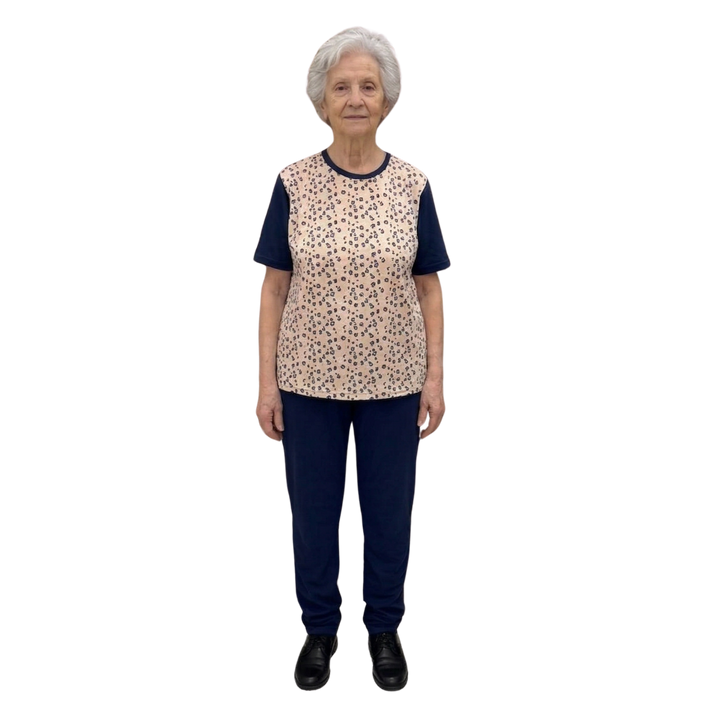 Damen Pflegeoverall kurzarm für Senioren mit Reißverschluss am Rücken | Wasserabweisend | Alzheimer Kleidung aus Baumwolle | Ferrucci Comfort - 9027 MC PL