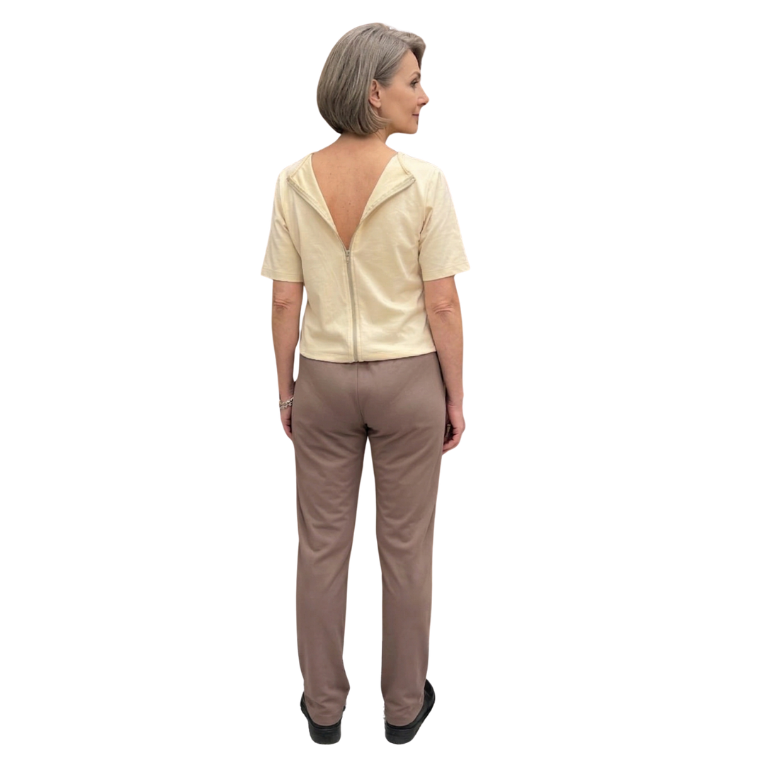 Damen Pflegeoverall kurzarm für Senioren mit Reißverschluss am Rücken | Wasserabweisend | Alzheimer Kleidung aus Baumwolle | Ferrucci Comfort - 9027 MC PL