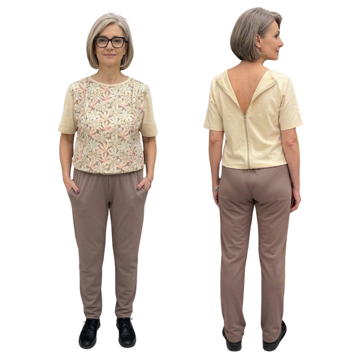 Damen Pflegeoverall kurzarm für Senioren mit Reißverschluss am Rücken | Wasserabweisend | Alzheimer Kleidung aus Baumwolle | Ferrucci Comfort - 9027 MC PL