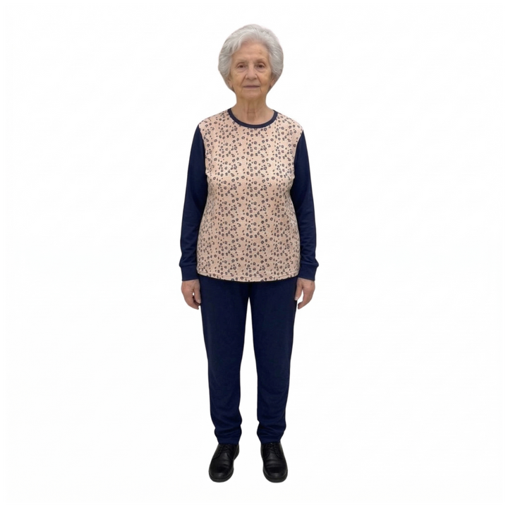Damen Pflegeoverall Langarm für Senioren mit Reißverschluss am Rücken | Wasserabweisend | Alzheimer Kleidung aus Baumwolle | Ferrucci Comfort - 9027 ML PL