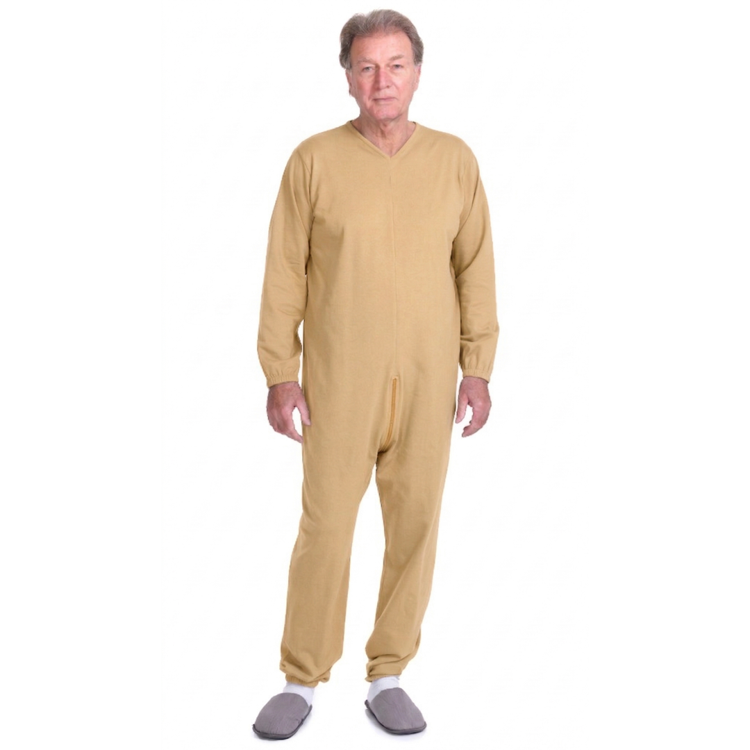 Unisex Winter-Pflegeschlafanzug aus Sweatstoff | mit durchgehendem Reißverschluss am Rücken | für Senioren &amp; bei Demenz | Ferrucci Comfort - 9078-F