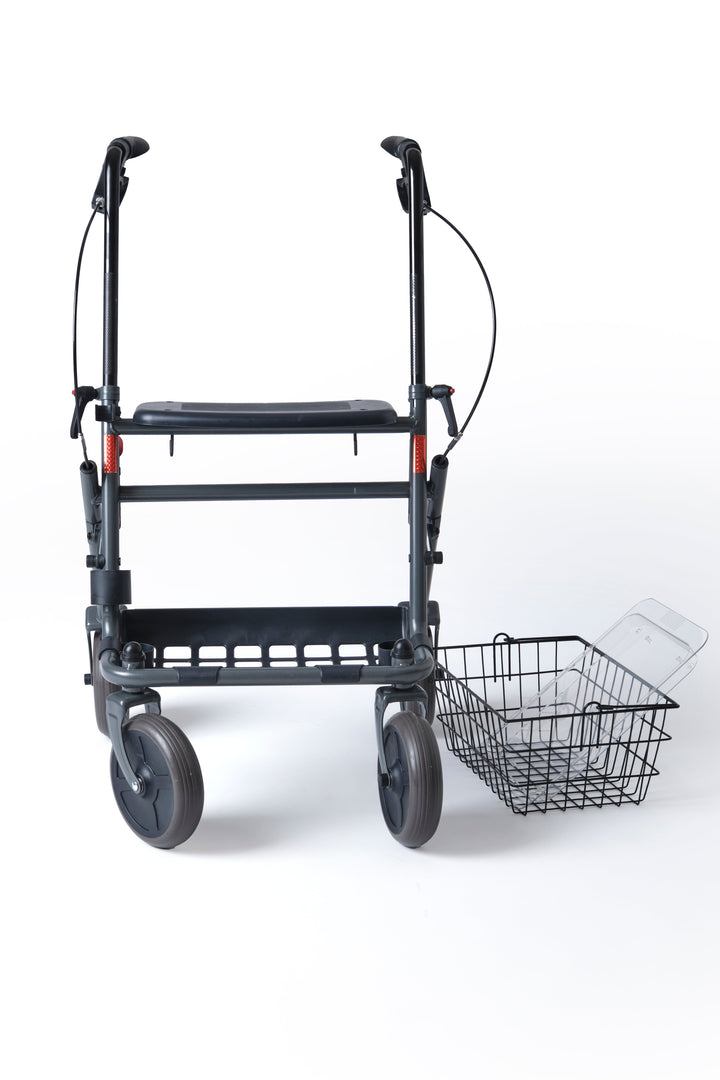Faltbarer Rollator mit Vollausstattung: Sitz, 2 Körbe &amp; Tablett | für Innen &amp; Außen