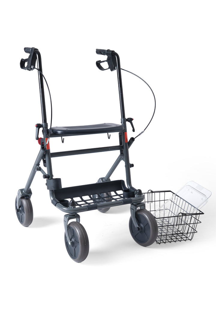 Faltbarer Rollator mit Vollausstattung: Sitz, 2 Körbe &amp; Tablett | für Innen &amp; Außen