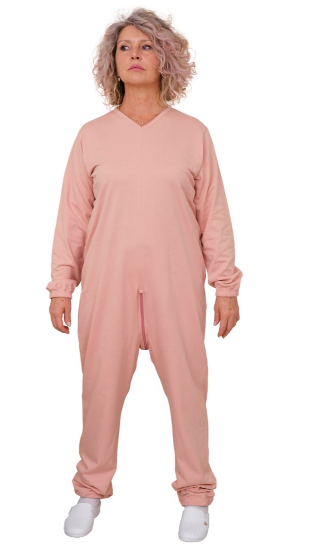 Unisex Winter-Pflegeschlafanzug aus Sweatstoff | mit durchgehendem Reißverschluss am Rücken | für Senioren &amp; bei Demenz | Ferrucci Comfort - 9078-F