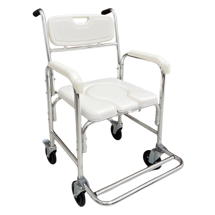 Fahrbarer 3-in-1 Dusch-Toilettenstuhl aus Aluminium | mit Bremsen &amp; gepolstertem Sitz