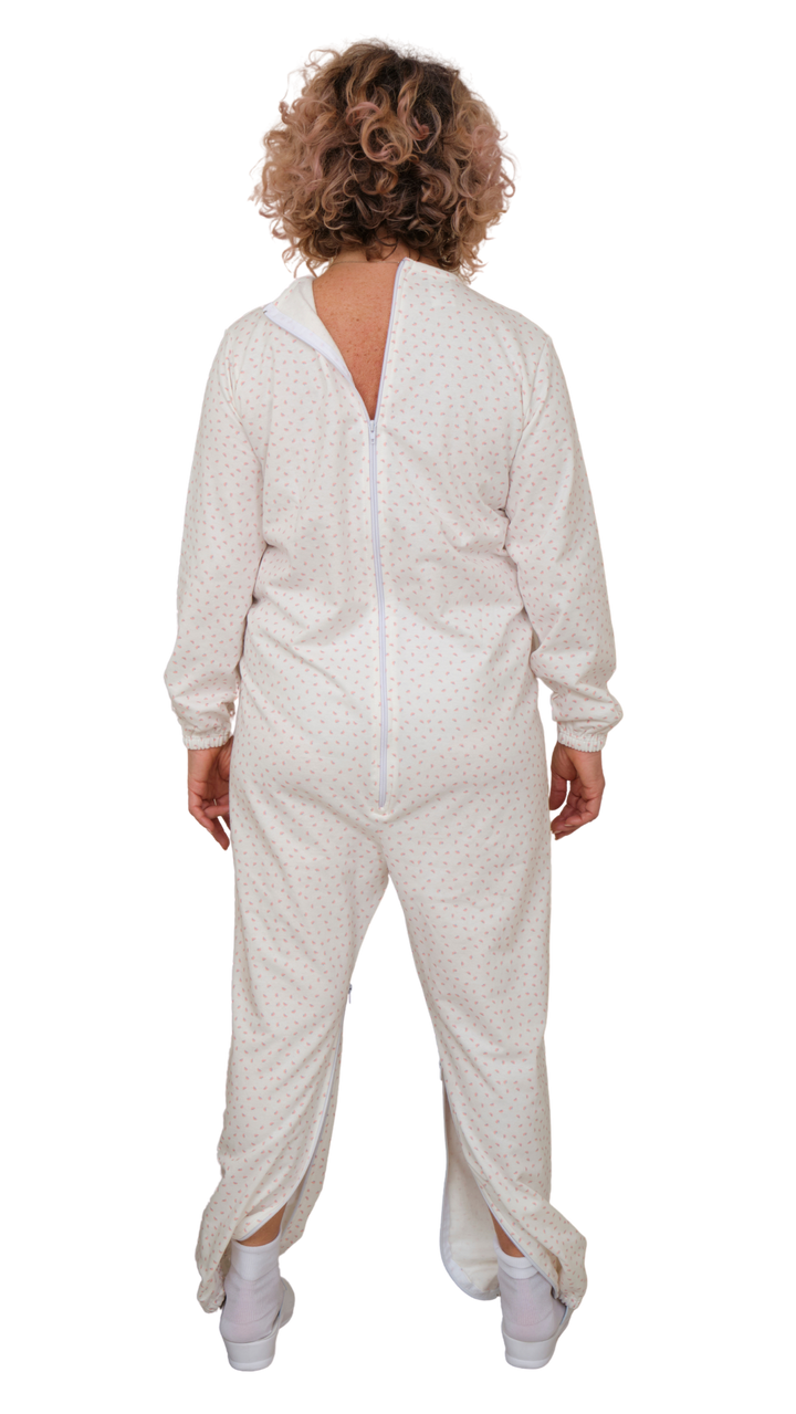 Warmer Winter-Pflegeoverall aus Baumwoll-Sweatstoff mit Beinreißverschluss - 9012-F/2