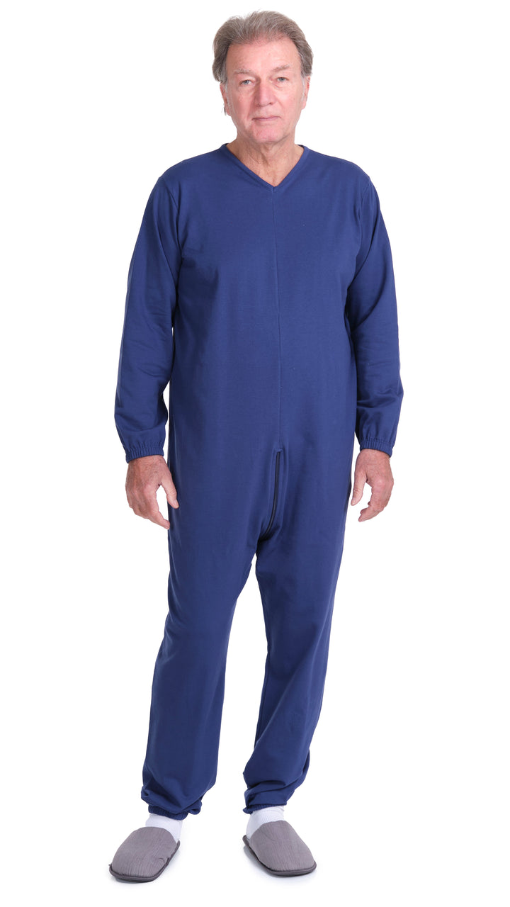 Unisex Winter-Pflegeschlafanzug aus Sweatstoff | mit durchgehendem Reißverschluss am Rücken | für Senioren &amp; bei Demenz | Ferrucci Comfort - 9078-F